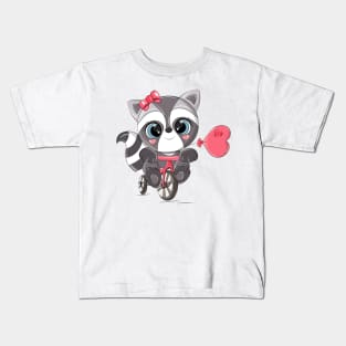 Cute raccoon on a red bike. Kids T-Shirt